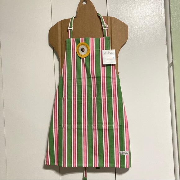 Emi Burke Candy Stripe Pink Green White Child's Apron 25" T x 20" W - Picture 7 of 14
